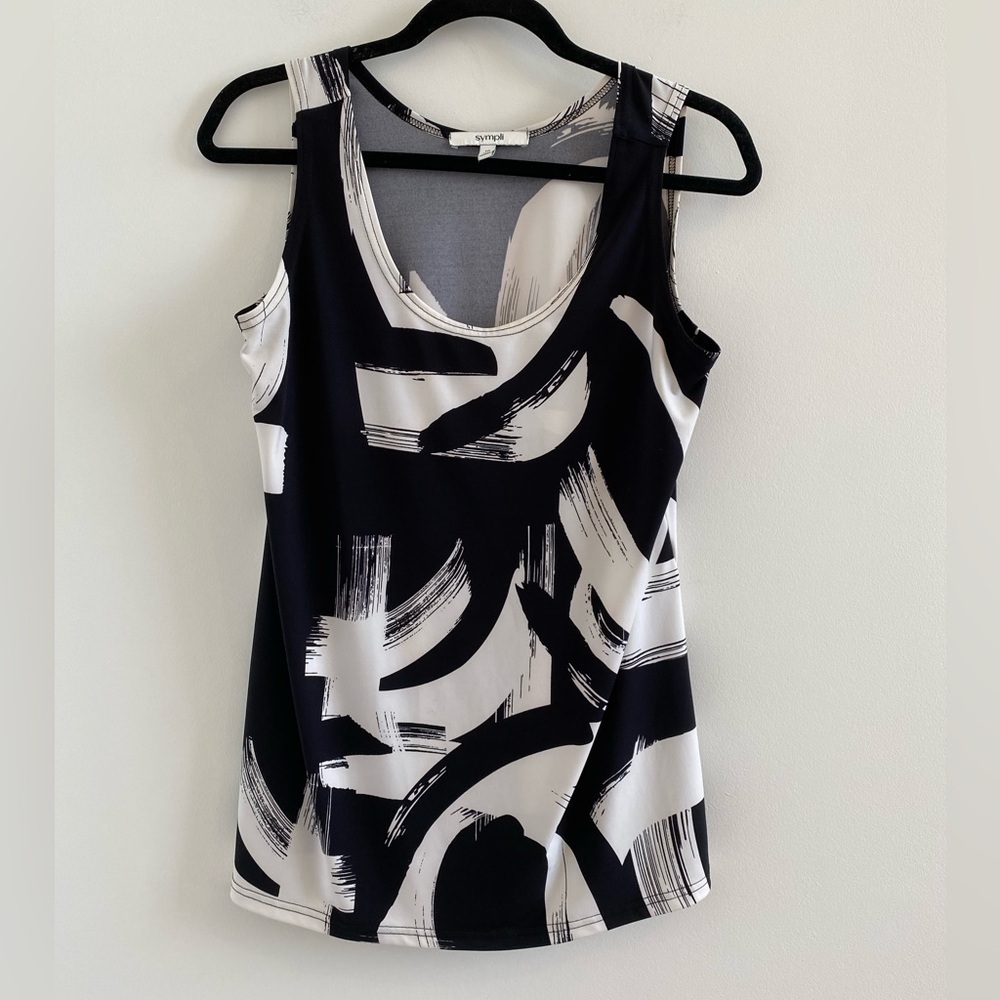 Sympli Black & White Abstract Print Jersey Tank Top Size 10